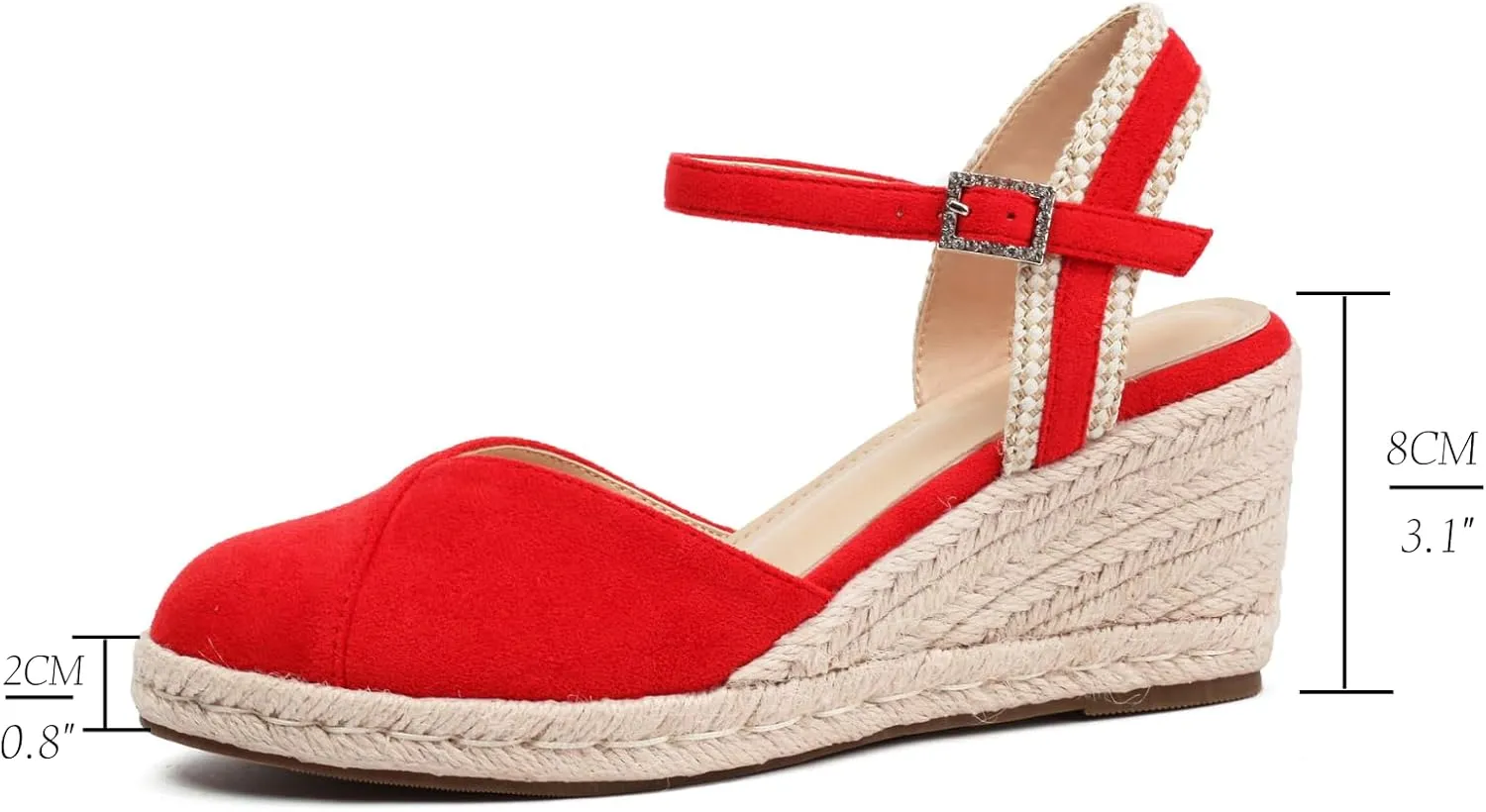 XIEDA Women's Classic Wedge Sandals 3 Inch Closed Toe Platform Espadrilles Adjustable Ankle Strap Comfortable Summer Faux Suede Wedges Shoes