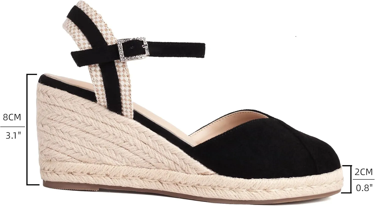 XIEDA Women's Classic Wedge Sandals 3 Inch Closed Toe Platform Espadrilles Adjustable Ankle Strap Comfortable Summer Faux Suede Wedges Shoes