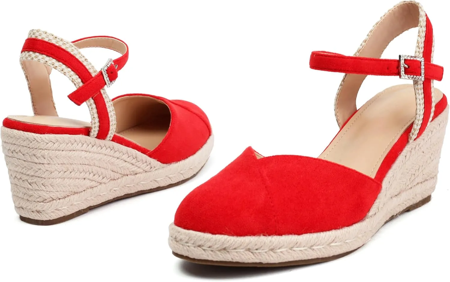 XIEDA Women's Classic Wedge Sandals 3 Inch Closed Toe Platform Espadrilles Adjustable Ankle Strap Comfortable Summer Faux Suede Wedges Shoes