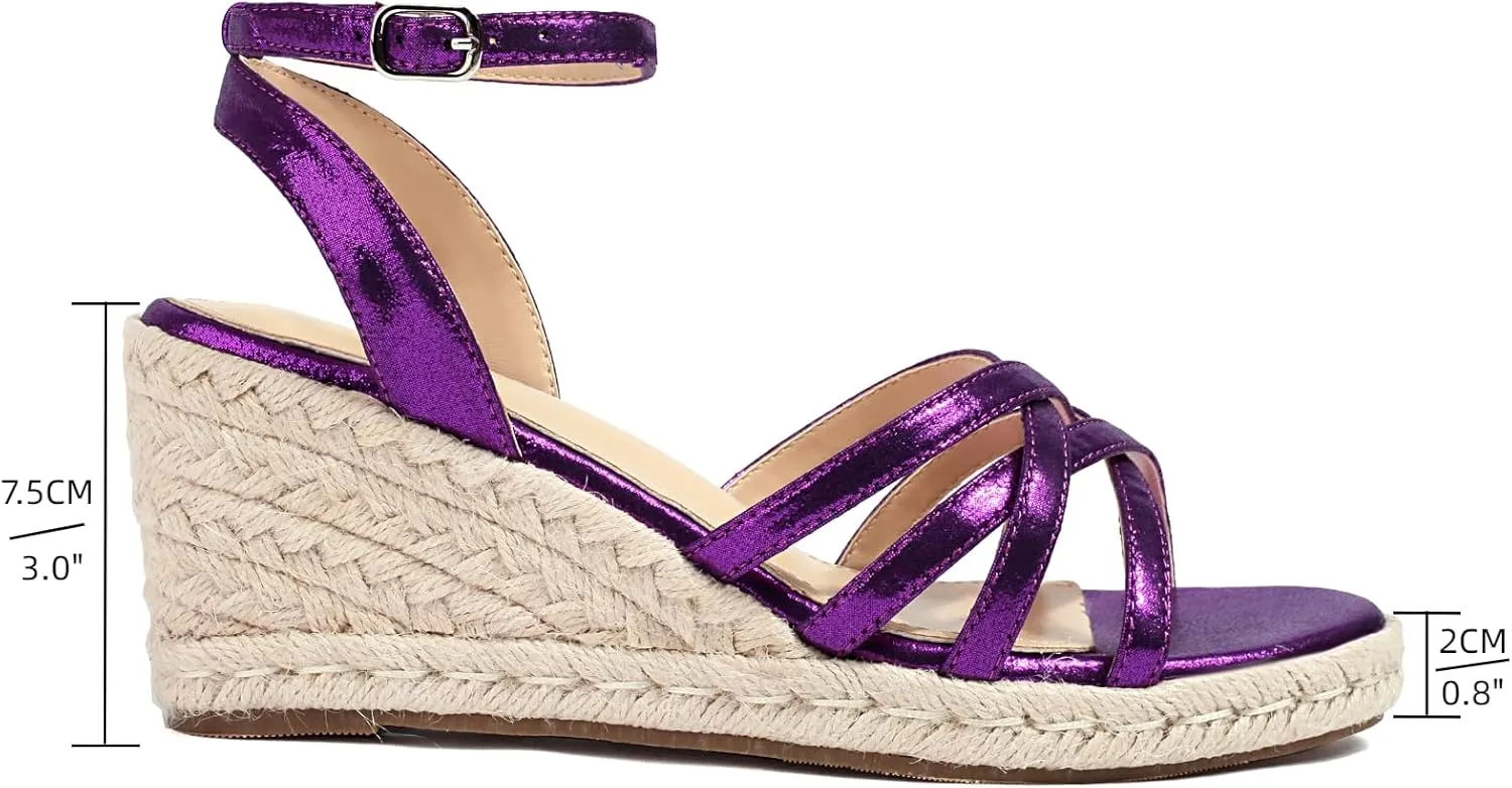 XIEDA Women's Open Toe Platform Strappy Espadrilles Wedges 3 Inch for Vacation Beach Dressy Comfortable Summer Wedge Sandals