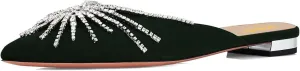 XYD Sparkling Flats for Women Closed Pointed Toe Mules Spidery Rhinestone Metallic Plated Heel Slip On Cocktail Dress Shoes