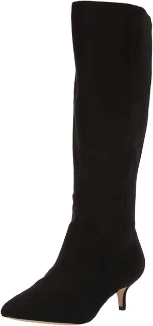 XYD Women Chic Pointy Toe Glitter Knee High Boots Kitten Low Heel Pull On Sequins Sparkly Booties with Side Zipper Dress Shoes