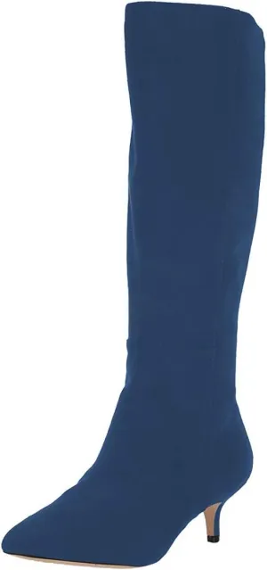 XYD Women Chic Pointy Toe Glitter Knee High Boots Kitten Low Heel Pull On Sequins Sparkly Booties with Side Zipper Dress Shoes