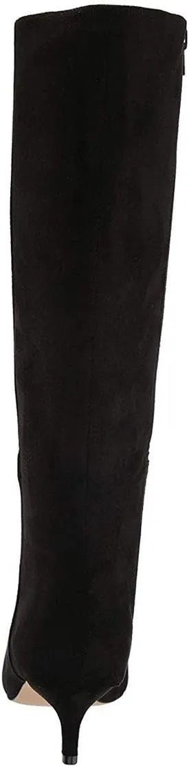 XYD Women Chic Pointy Toe Glitter Knee High Boots Kitten Low Heel Pull On Sequins Sparkly Booties with Side Zipper Dress Shoes