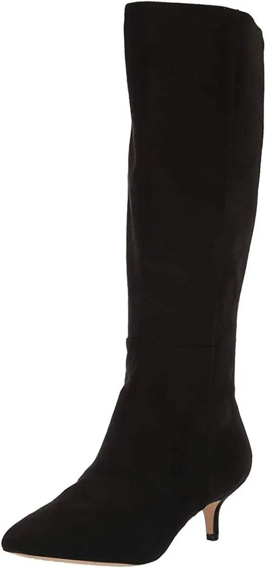 XYD Women Chic Pointy Toe Glitter Knee High Boots Kitten Low Heel Pull On Sequins Sparkly Booties with Side Zipper Dress Shoes