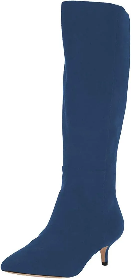 XYD Women Chic Pointy Toe Glitter Knee High Boots Kitten Low Heel Pull On Sequins Sparkly Booties with Side Zipper Dress Shoes