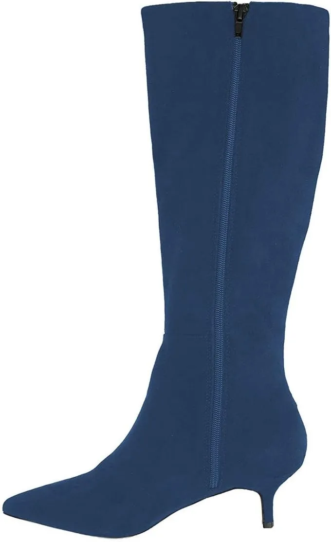 XYD Women Chic Pointy Toe Glitter Knee High Boots Kitten Low Heel Pull On Sequins Sparkly Booties with Side Zipper Dress Shoes