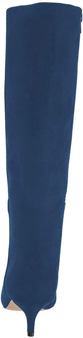 XYD Women Chic Pointy Toe Glitter Knee High Boots Kitten Low Heel Pull On Sequins Sparkly Booties with Side Zipper Dress Shoes