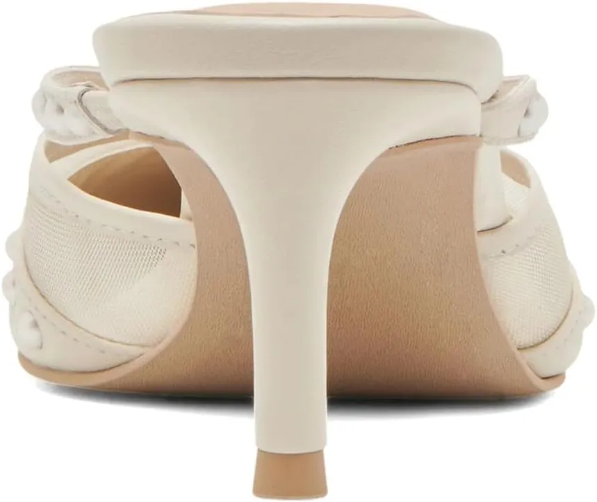 XYD Women Closed Pointed Toe Bowknot Mules Comfortable Low Heels Glossy Pearls Slip On Slides Party Dress Shoes