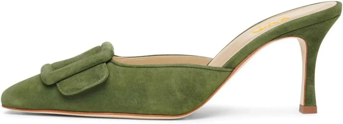XYD Women Closed Pointed Toe Mules with Buckle High Heel Stiletto Slip On Open-back Slides Dress Casual Fashion Shoes