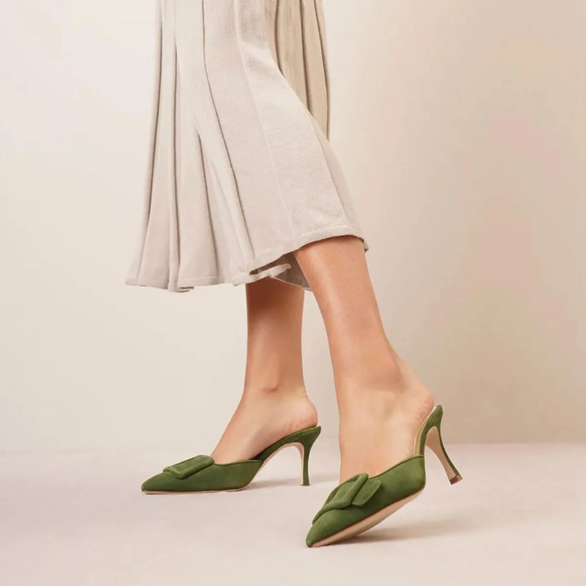 XYD Women Closed Pointed Toe Mules with Buckle High Heel Stiletto Slip On Open-back Slides Dress Casual Fashion Shoes