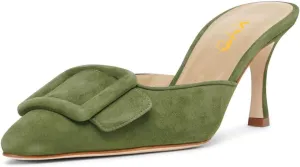XYD Women Closed Pointed Toe Mules with Buckle High Heel Stiletto Slip On Open-back Slides Dress Casual Fashion Shoes