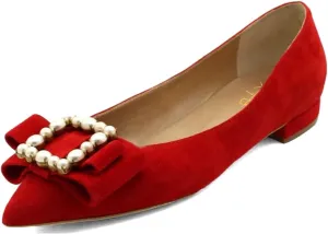 XYD Women Comfort Dressy Pointed Toe Flats with Crystals Glossy Pearls Buckle Slip On Knot Loafers Bridal Party Fashion Daily Shoes