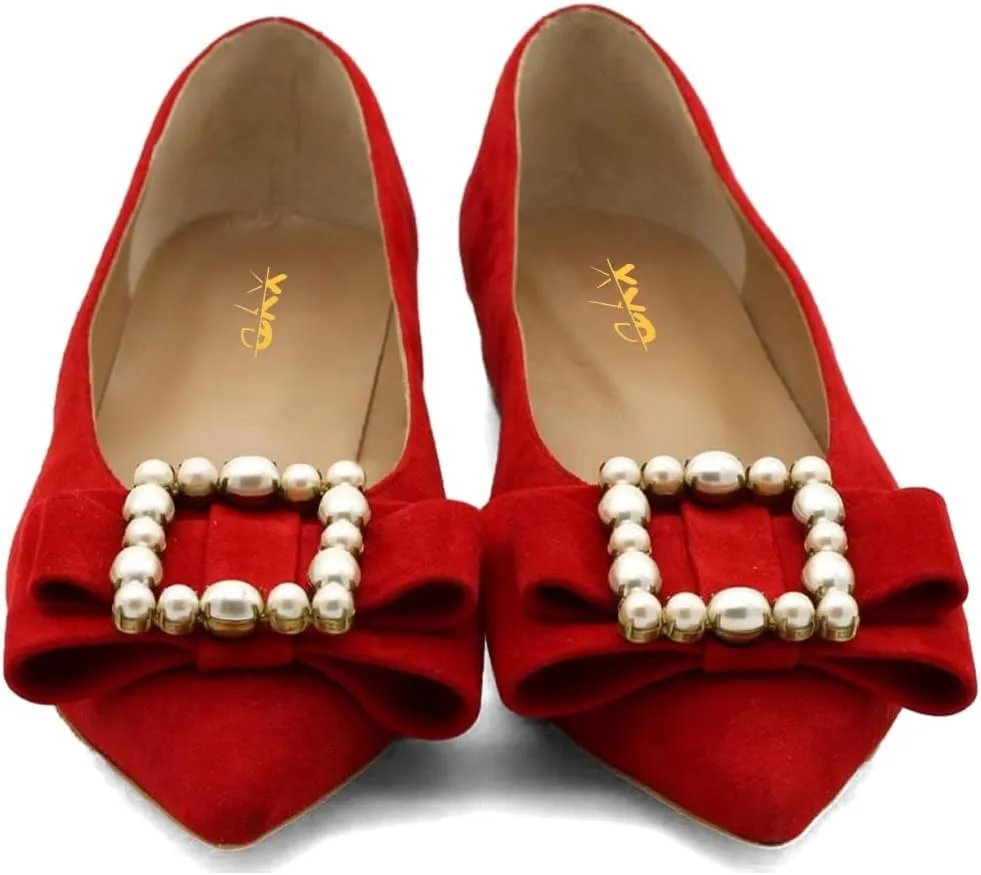XYD Women Comfort Dressy Pointed Toe Flats with Crystals Glossy Pearls Buckle Slip On Knot Loafers Bridal Party Fashion Daily Shoes