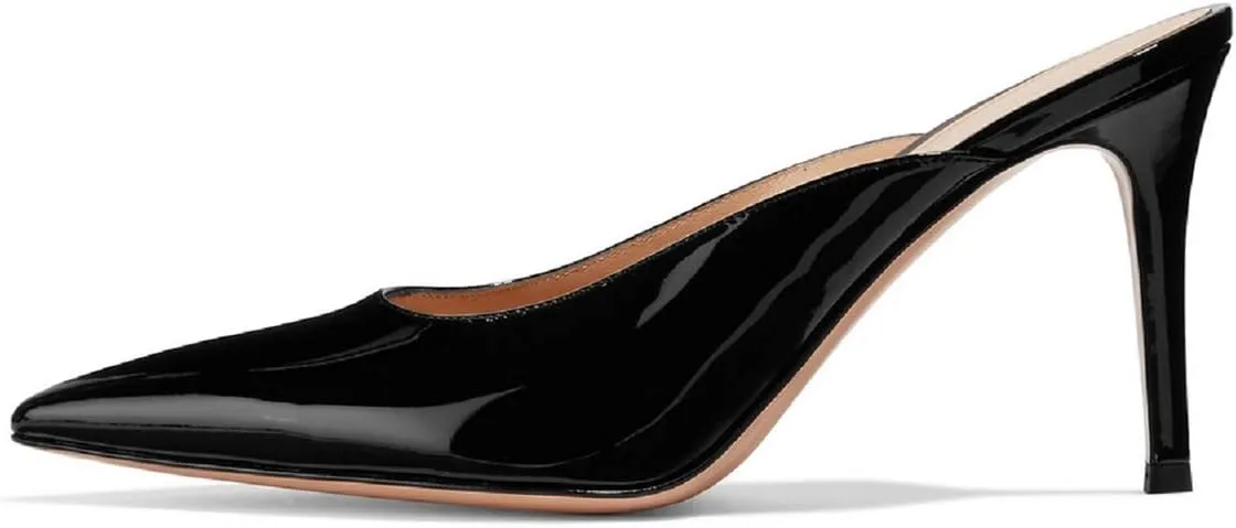 XYD Women High Heels Mules Pointed Toe Slip On Slide Sandals Fashion Dress Slipper Shoes