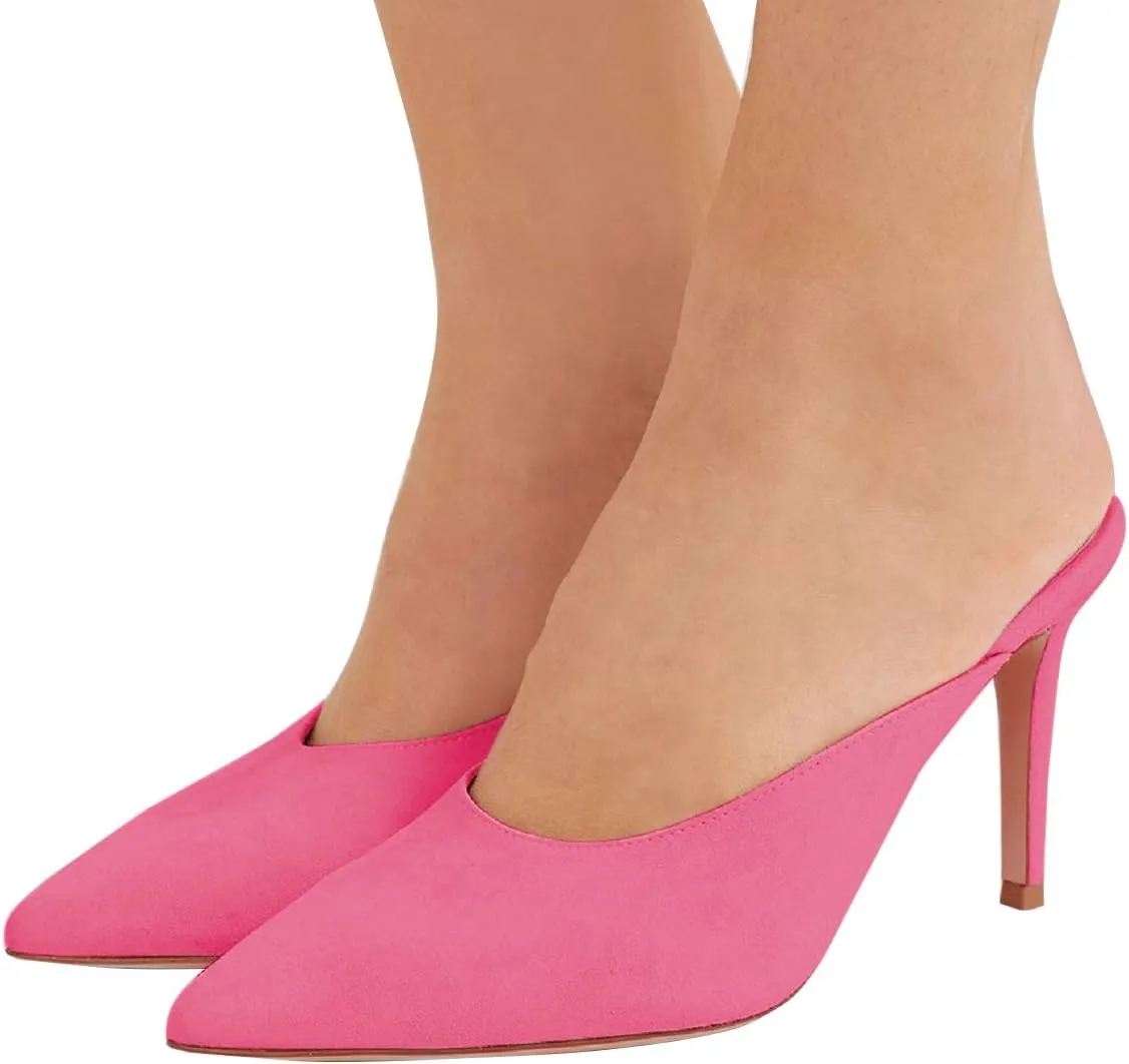 XYD Women High Heels Mules Pointed Toe Slip On Slide Sandals Fashion Dress Slipper Shoes