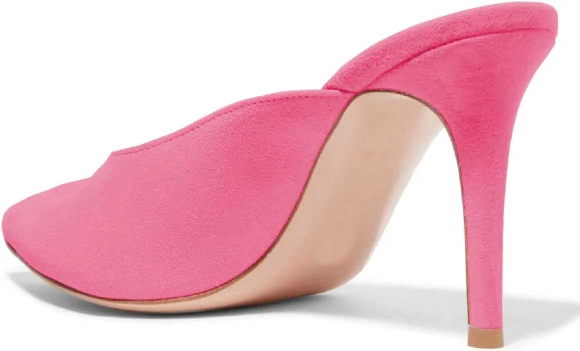 XYD Women High Heels Mules Pointed Toe Slip On Slide Sandals Fashion Dress Slipper Shoes