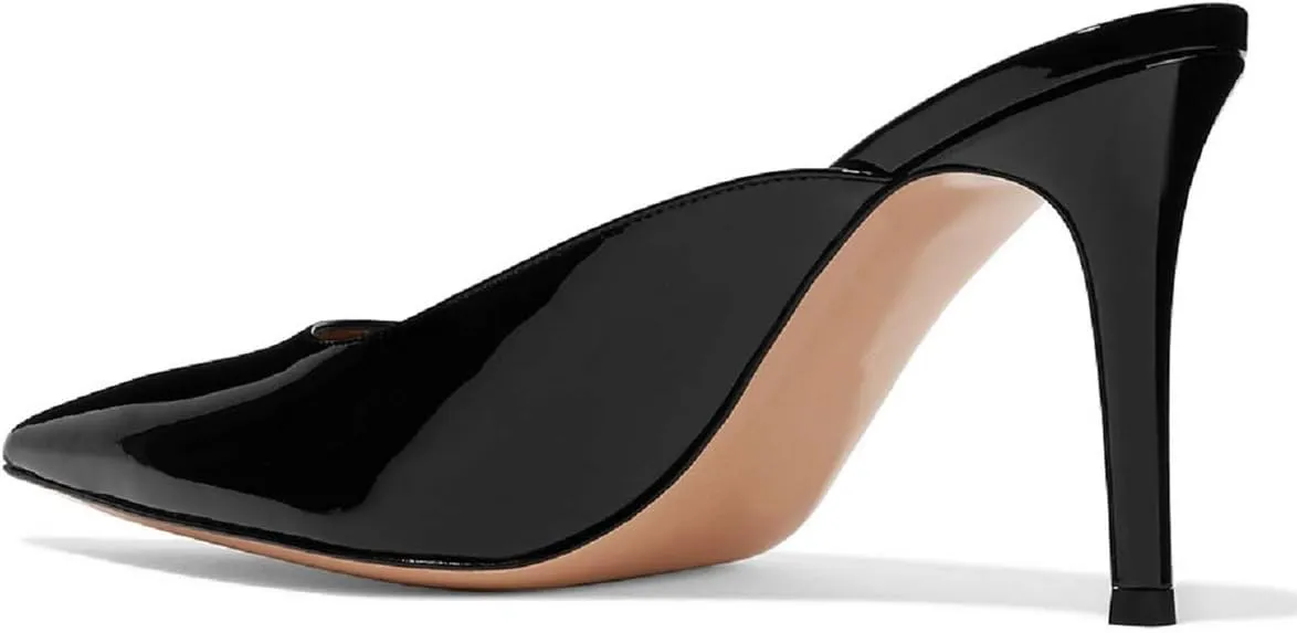 XYD Women High Heels Mules Pointed Toe Slip On Slide Sandals Fashion Dress Slipper Shoes