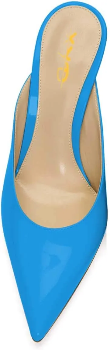 XYD Women High Heels Mules Pointed Toe Slip On Slide Sandals Fashion Dress Slipper Shoes