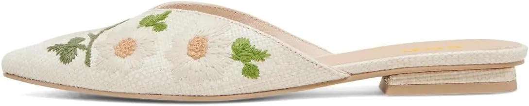 XYD Women Pointed Toe Embroidery Flat Mules Spring Summer Comfort Slip-on Holiday Bridal Dress Shoes