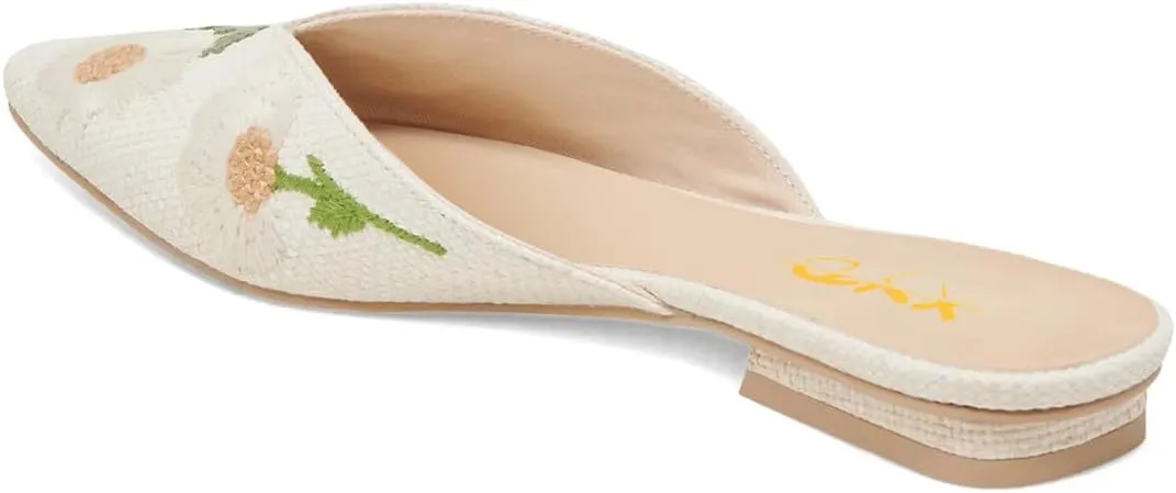 XYD Women Pointed Toe Embroidery Flat Mules Spring Summer Comfort Slip-on Holiday Bridal Dress Shoes