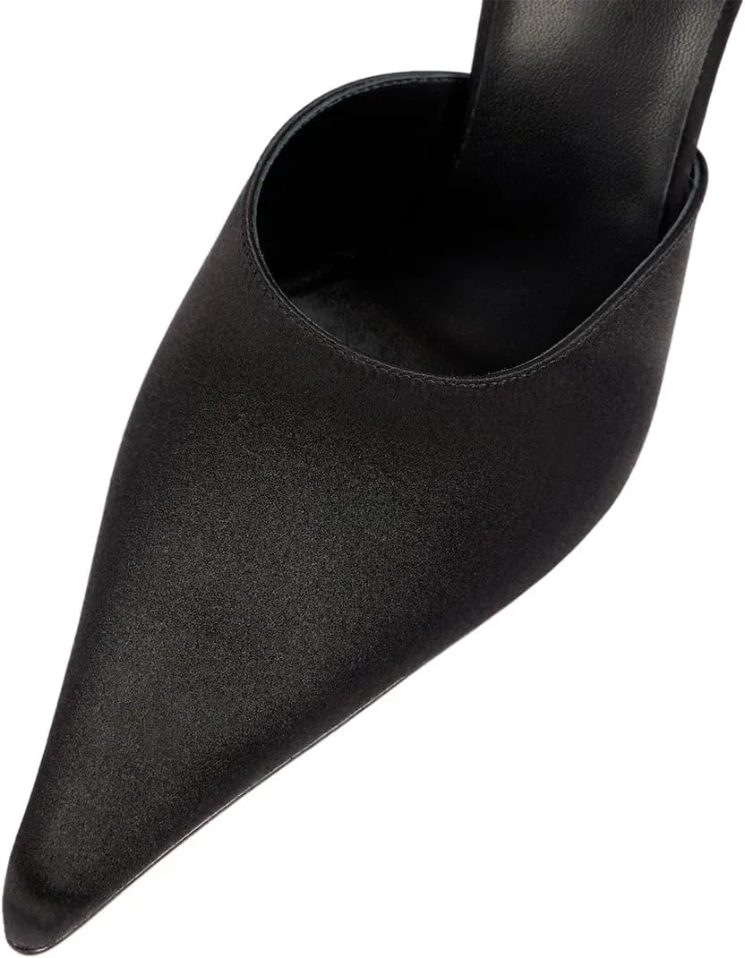 XYD Women Satin Pointed Toe Wedges Back Oversized Rose Flower High Heel Slip-on Mules Wedding After Party Shoes