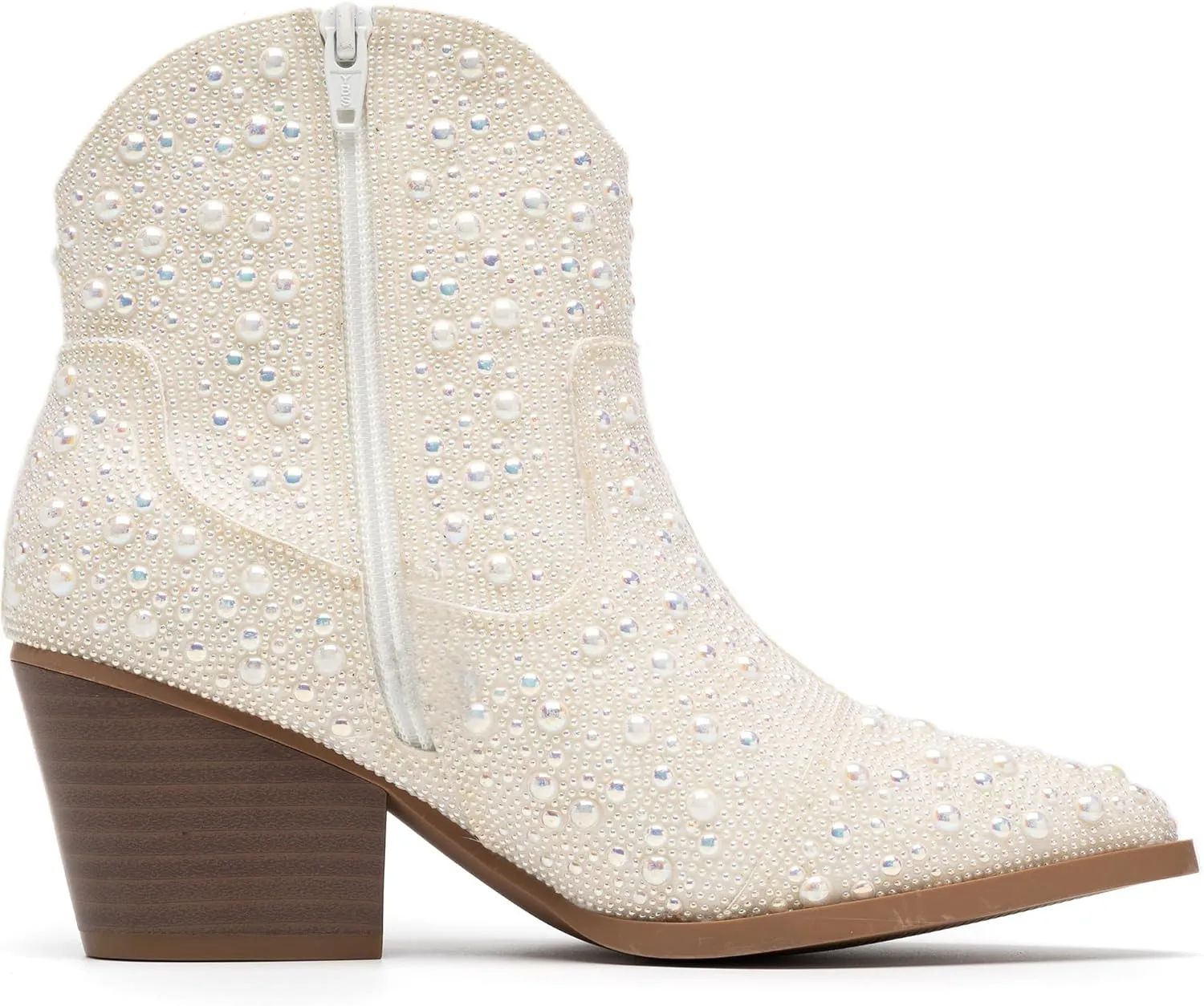 YAYONE Rhinestone Zipper Sparkly Ankle Boots - Glitter Pointed Toe Fashion Comfortable Shoes, Pull on Chunky Heel Western Boots