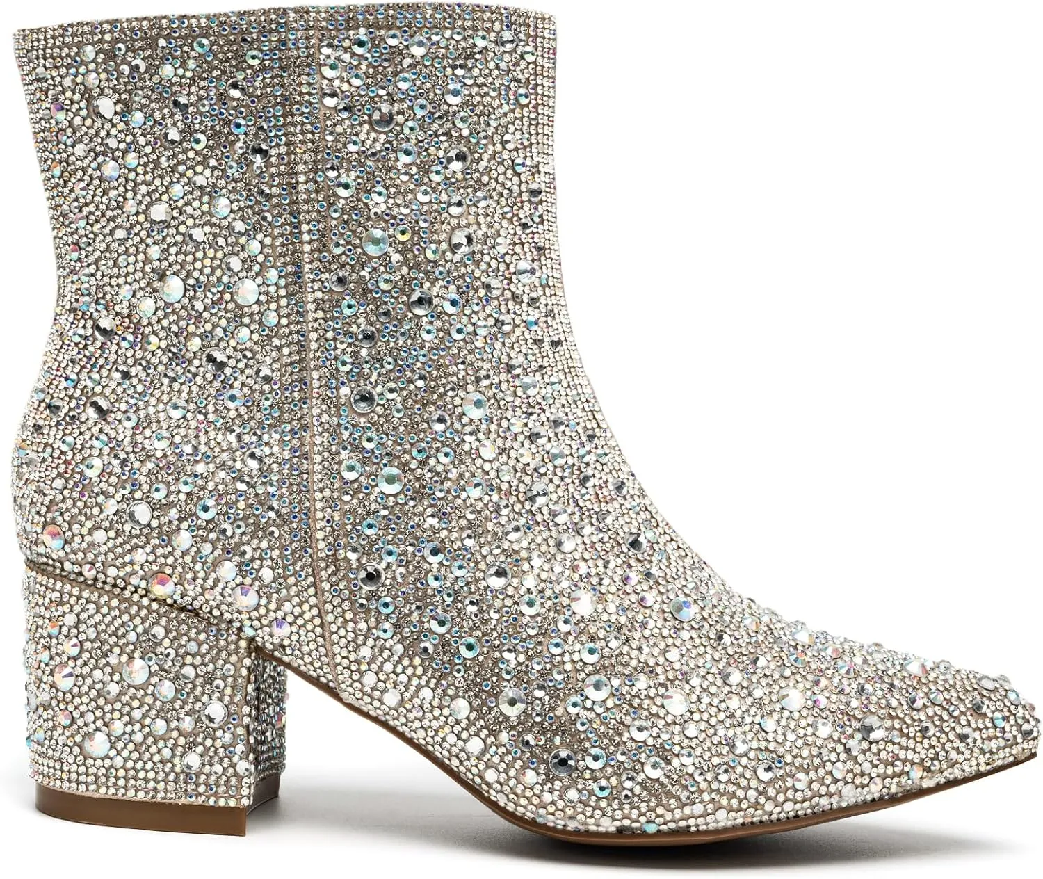 YAYONE Rhinestone Zipper Sparkly Ankle Boots - Glitter Pointed Toe Fashion Comfortable Shoes, Pull on Chunky Heel Western Boots