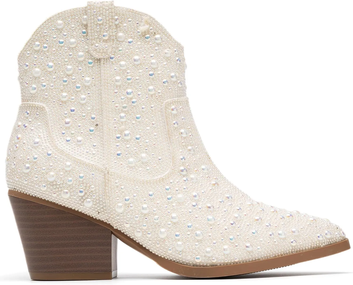 YAYONE Rhinestone Zipper Sparkly Ankle Boots - Glitter Pointed Toe Fashion Comfortable Shoes, Pull on Chunky Heel Western Boots