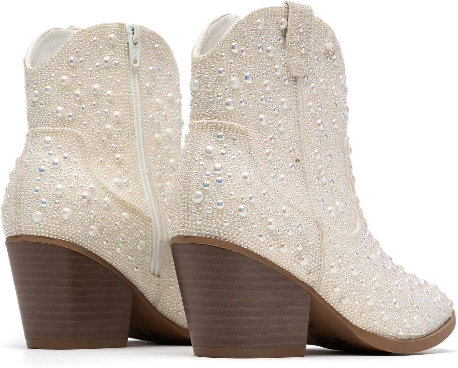 YAYONE Rhinestone Zipper Sparkly Ankle Boots - Glitter Pointed Toe Fashion Comfortable Shoes, Pull on Chunky Heel Western Boots