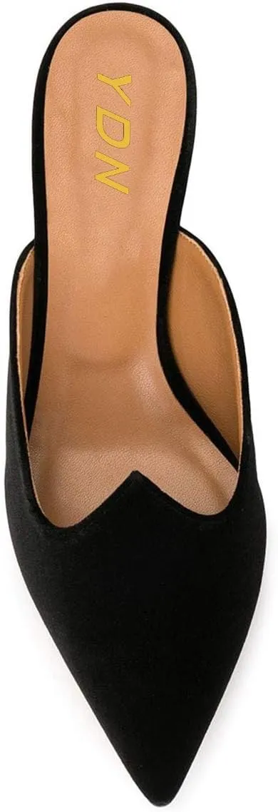 YDN Women Comfort Pointed Closed Toe Mules Low Kitten Heel Slide Loafers Dress Party Office Sandals