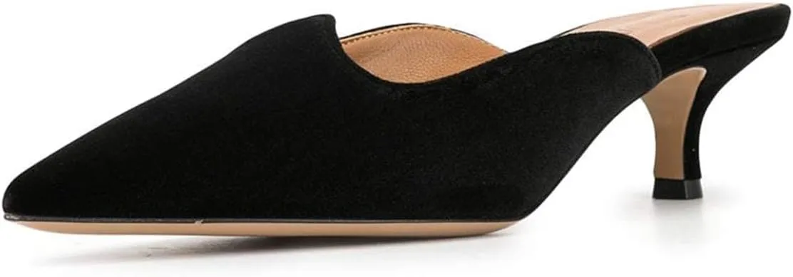YDN Women Comfort Pointed Closed Toe Mules Low Kitten Heel Slide Loafers Dress Party Office Sandals