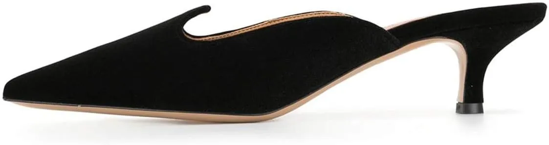 YDN Women Comfort Pointed Closed Toe Mules Low Kitten Heel Slide Loafers Dress Party Office Sandals