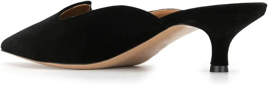 YDN Women Comfort Pointed Closed Toe Mules Low Kitten Heel Slide Loafers Dress Party Office Sandals