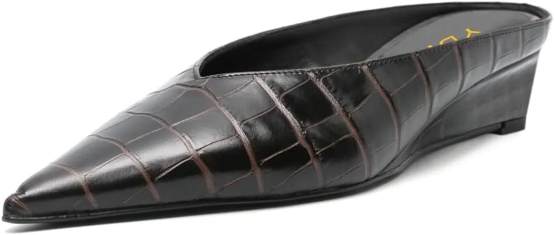 YDN Women Comfy Pointy Closed Toe Slip On Clogs Mules Wedge Low Heel Backless Sandals Casual Shopping Daily Shoes Size 4-16 US
