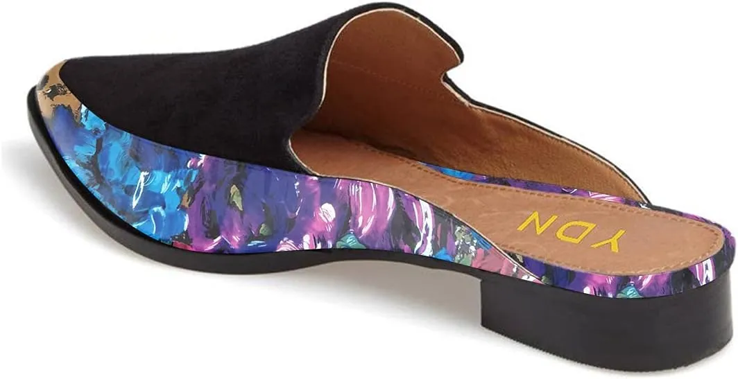 YDN Women Low Heel Mules Slip On Flats Loafers Pointy Toe Clogs Slide Slipper Shoe Size 4-15 US