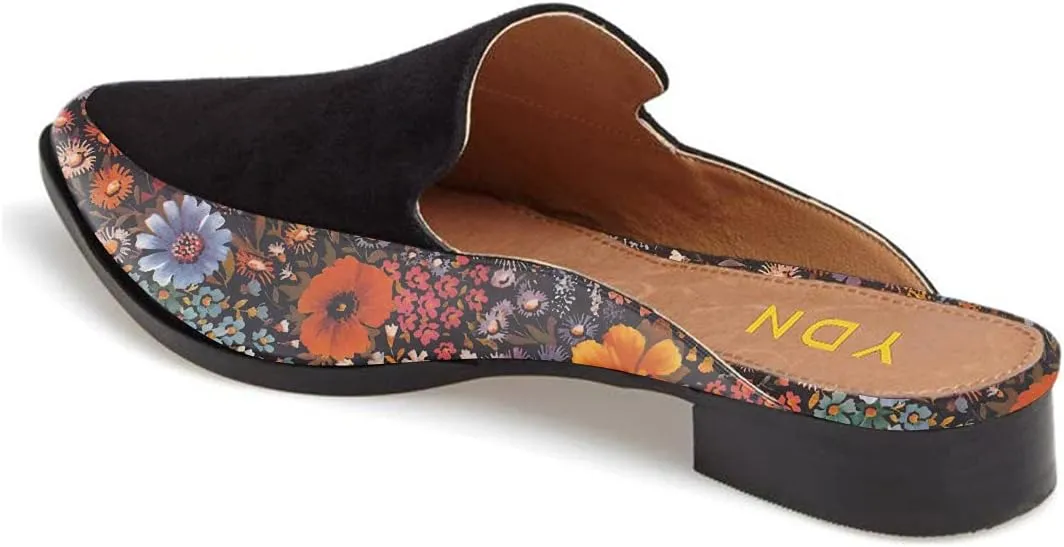 YDN Women Low Heel Mules Slip On Flats Loafers Pointy Toe Clogs Slide Slipper Shoe Size 4-15 US