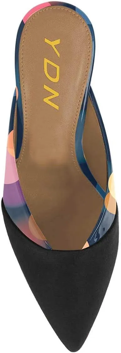YDN Women Pointed Toe Mid Heel Clogs Mules Slip on Sandals Slide Dress Shoes Size 4-15