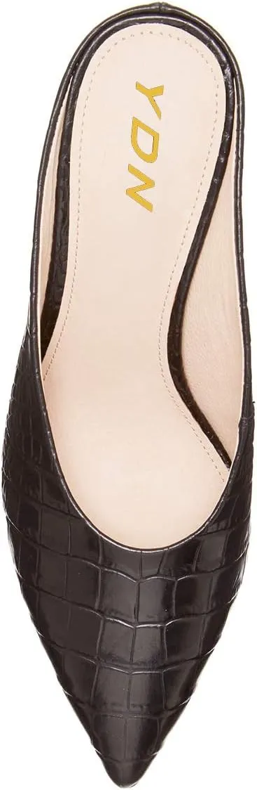 YDN Women Pointed Toe Thin Mid Heel Backless Mules Pumps Slip On Slide Dress Shoes