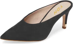 YDN Women Pointed Toe Thin Mid Heel Backless Mules Pumps Slip On Slide Dress Shoes