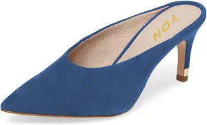 YDN Women Pointed Toe Thin Mid Heel Backless Mules Pumps Slip On Slide Dress Shoes