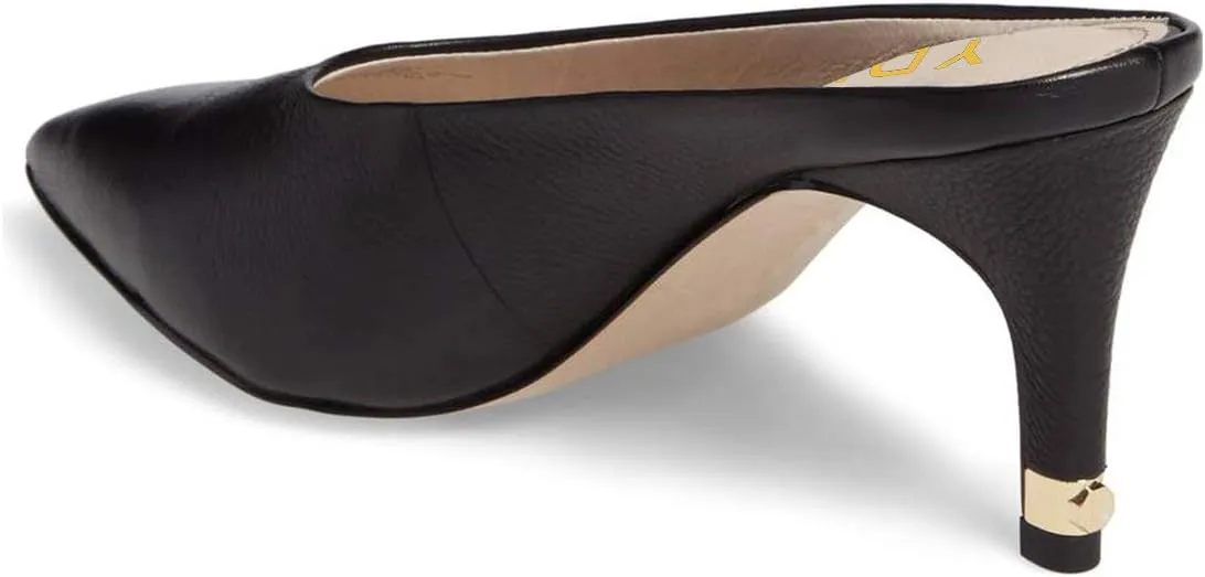 YDN Women Pointed Toe Thin Mid Heel Backless Mules Pumps Slip On Slide Dress Shoes