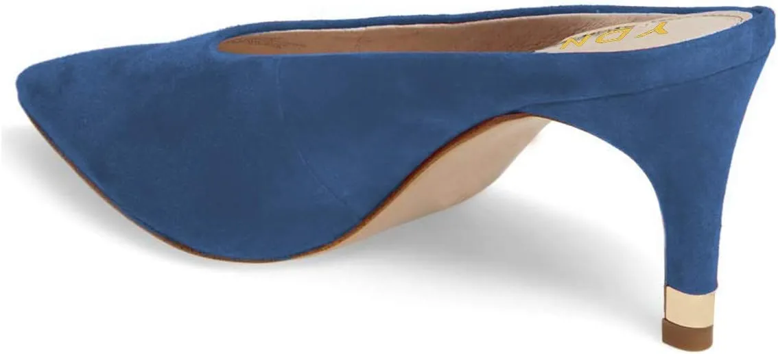 YDN Women Pointed Toe Thin Mid Heel Backless Mules Pumps Slip On Slide Dress Shoes