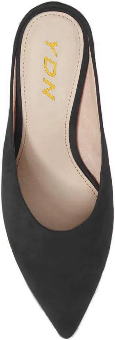 YDN Women Pointed Toe Thin Mid Heel Backless Mules Pumps Slip On Slide Dress Shoes