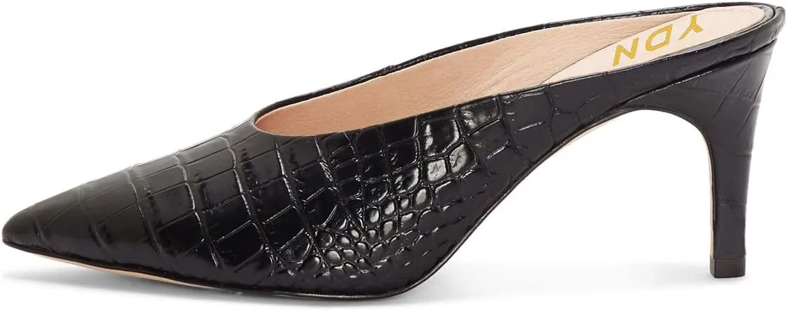 YDN Women Pointed Toe Thin Mid Heel Backless Mules Pumps Slip On Slide Dress Shoes
