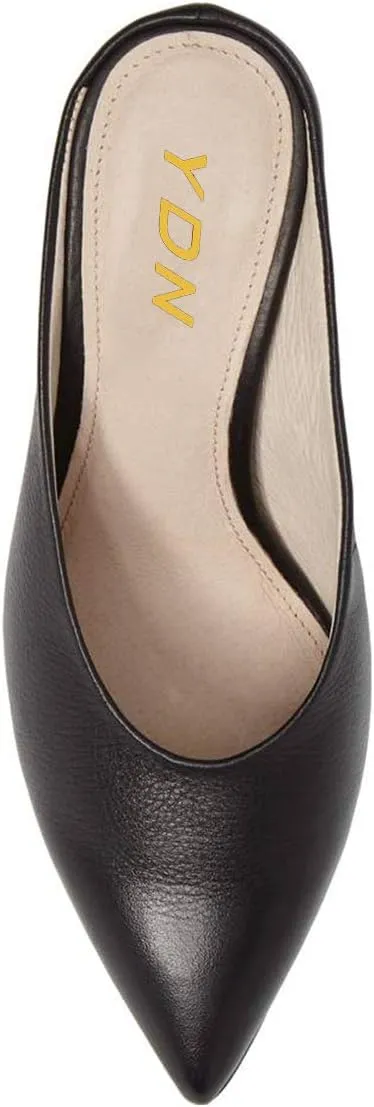 YDN Women Pointed Toe Thin Mid Heel Backless Mules Pumps Slip On Slide Dress Shoes