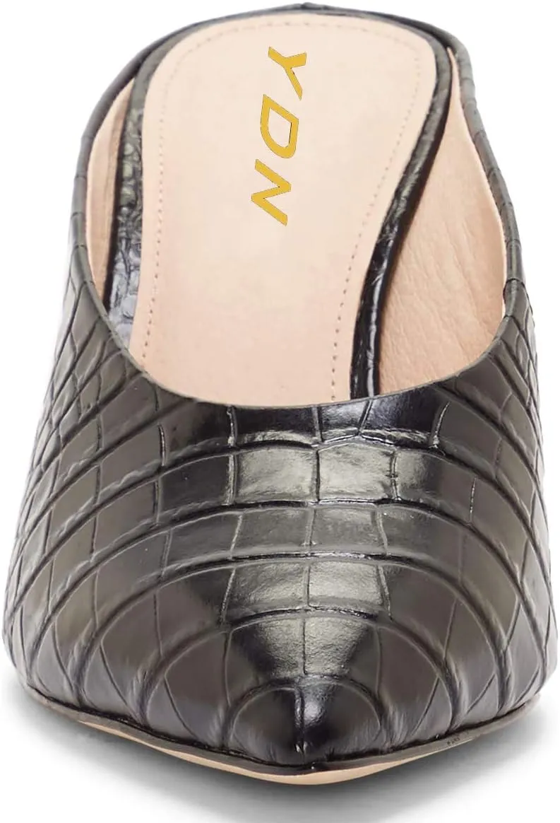 YDN Women Pointed Toe Thin Mid Heel Backless Mules Pumps Slip On Slide Dress Shoes