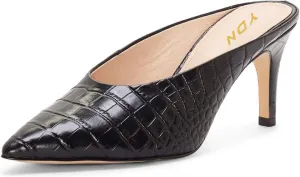YDN Women Pointed Toe Thin Mid Heel Backless Mules Pumps Slip On Slide Dress Shoes