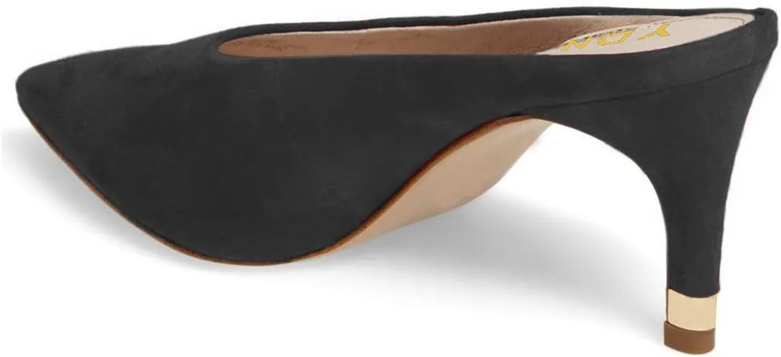 YDN Women Pointed Toe Thin Mid Heel Backless Mules Pumps Slip On Slide Dress Shoes