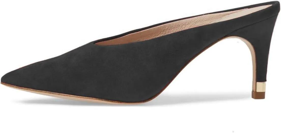 YDN Women Pointed Toe Thin Mid Heel Backless Mules Pumps Slip On Slide Dress Shoes